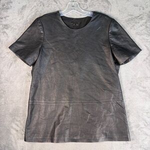 Theory Lamb Leather Shirt Women's L Black Short Sleeve Designer Minimalist Top